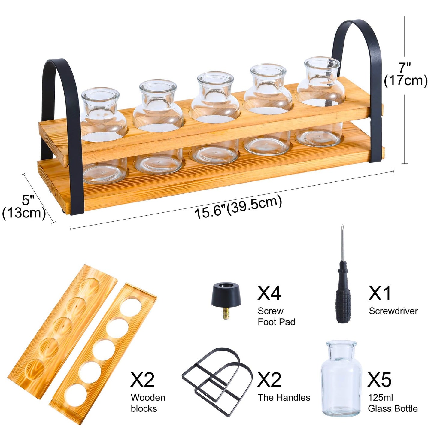 VIKEYHOME Plant Propagation Station with Wood Stand, Desktop Terrarium for Hydroponic, Flower Vase for Home, Kitchen, Office Decor, Plants Lover Gifts