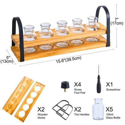 VIKEYHOME Plant Propagation Station with Wood Stand, Desktop Terrarium for Hydroponic, Flower Vase for Home, Kitchen, Office Decor, Plants Lover Gifts