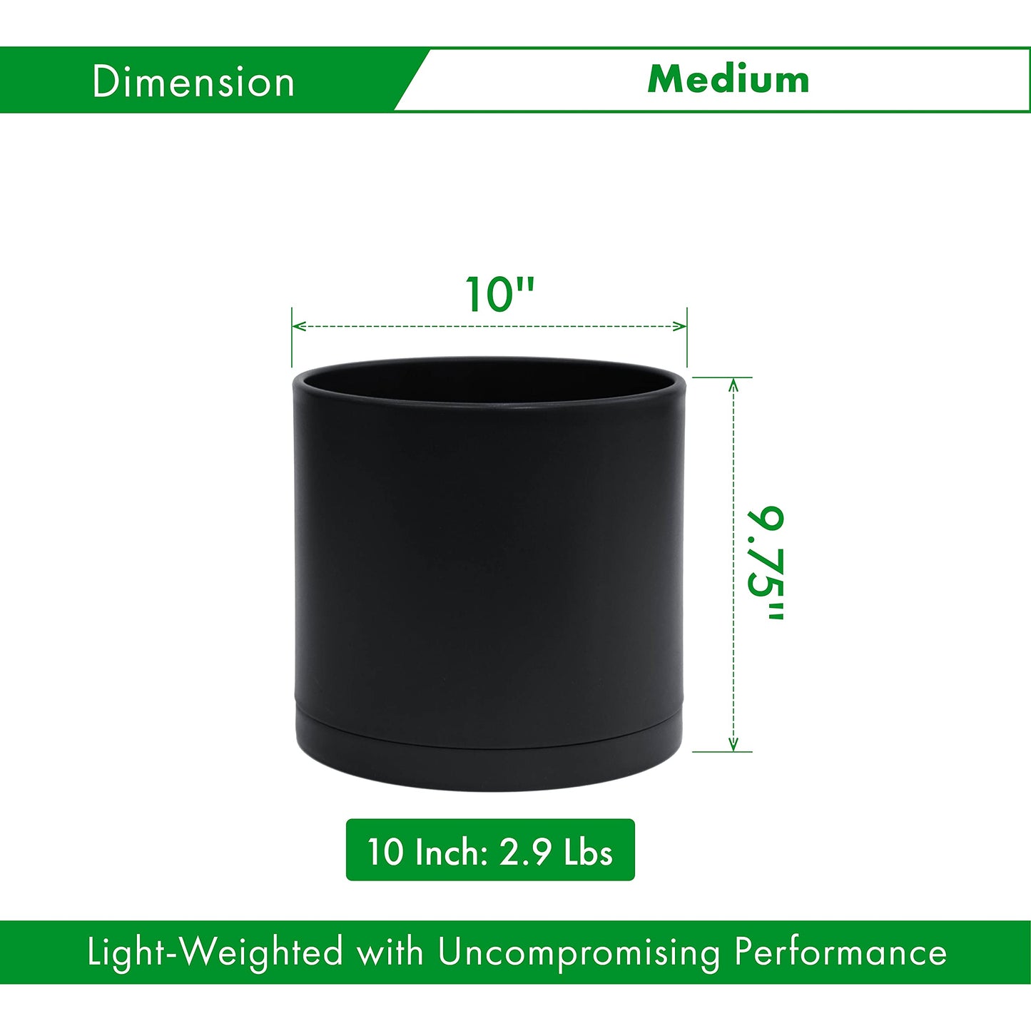 D'vine Dev 10 Inch Plastic Planter Pots for Plant Pot with Drainage Hole and Seamless Saucers, Black Color, 74-X-B-2