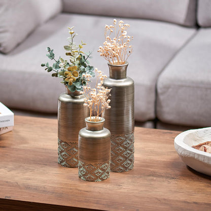 Creative Scents Dublin Silver Vases - Set of 3 Vases for Flowers, Decorative Vases, Farmhouse Decor, Premium Décor, Centerpiece Table Decorations for Your Kitchen, Bedroom, Office, Living Room