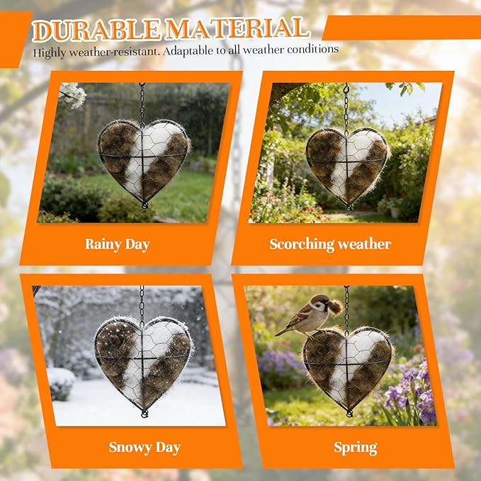 Handmade Alpaca Fiber Bird Nesting Heart, Birds Nests Material Holder, Winter Tree Shelter for Wild Bird, Hummingbird Houses Nest Boxes Gifts for Outside Garden Art Birdhouse, Birds Lovers