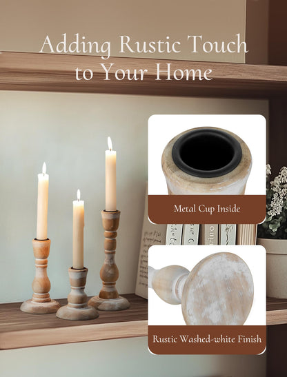 Inweder Wooden Candlestick Holders Rustic: Farmhouse Wood Taper Candle Holders Boho Candle Sticks Holder Fall Decor for Dinning Table Mantle Party Holiday Christmas Wedding Home Set of 3