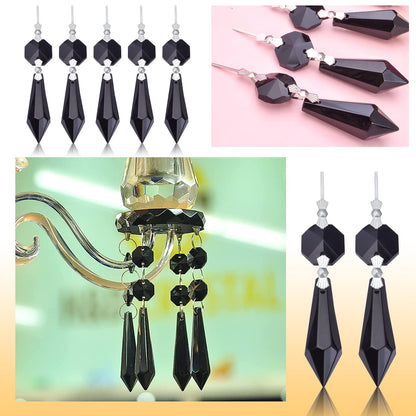 20pcs Crystals Prisms Glass Tip Beads Black Chandelier Icicle Drops Hanging Crystal Replacements Pendants for DIY Craft Jewelry Ornament Wedding Christmas Lamp Decoration, 35 mm