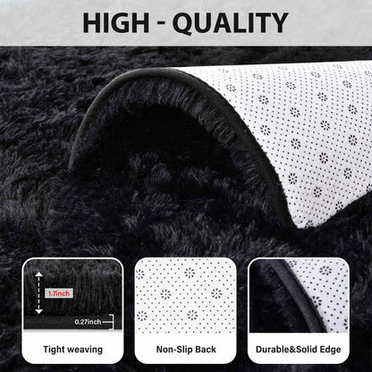 FinRèc 8x10 Feet Area Rugs for Living Room Bedroom, Fluffy Shaggy Large Rug, Non-Slip Soft Black Fuzzy Rugs for Nursery Kids Room Dorm Room Home Decor, Indoor Plush Floor Carpet