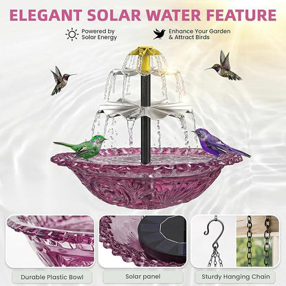 Solar Fountain for Bird Bath, Hanging Cascade Water Feature for Outdoor Garden & Yard Decor, Creates a Relaxing Flow that Attracts Birds (Purple(XL))