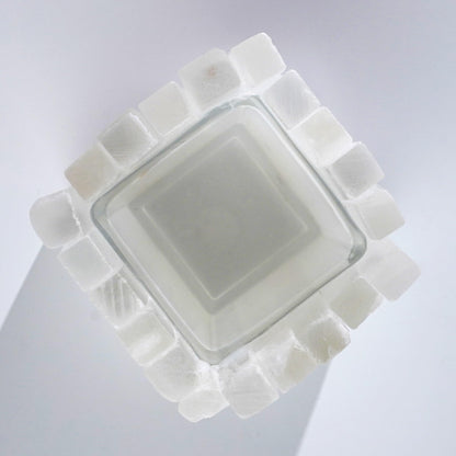 Natural Selenite Candle Holder for Tea Lights Irregularly Arranged Selenite Wand Candlesticks - Elegant Home Decor (Square Candle Holder)
