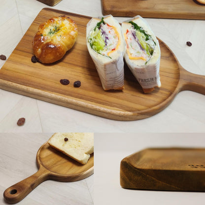 TREE FORK Handmade Teak Wood Decorative Wooden Serving Board Platter Tray Plate, FSC Certified 100% Hand Carved No Glue One Piece, Cheese Charcuterie Tapas Sushi Sashimi Appetizer Baord, Small