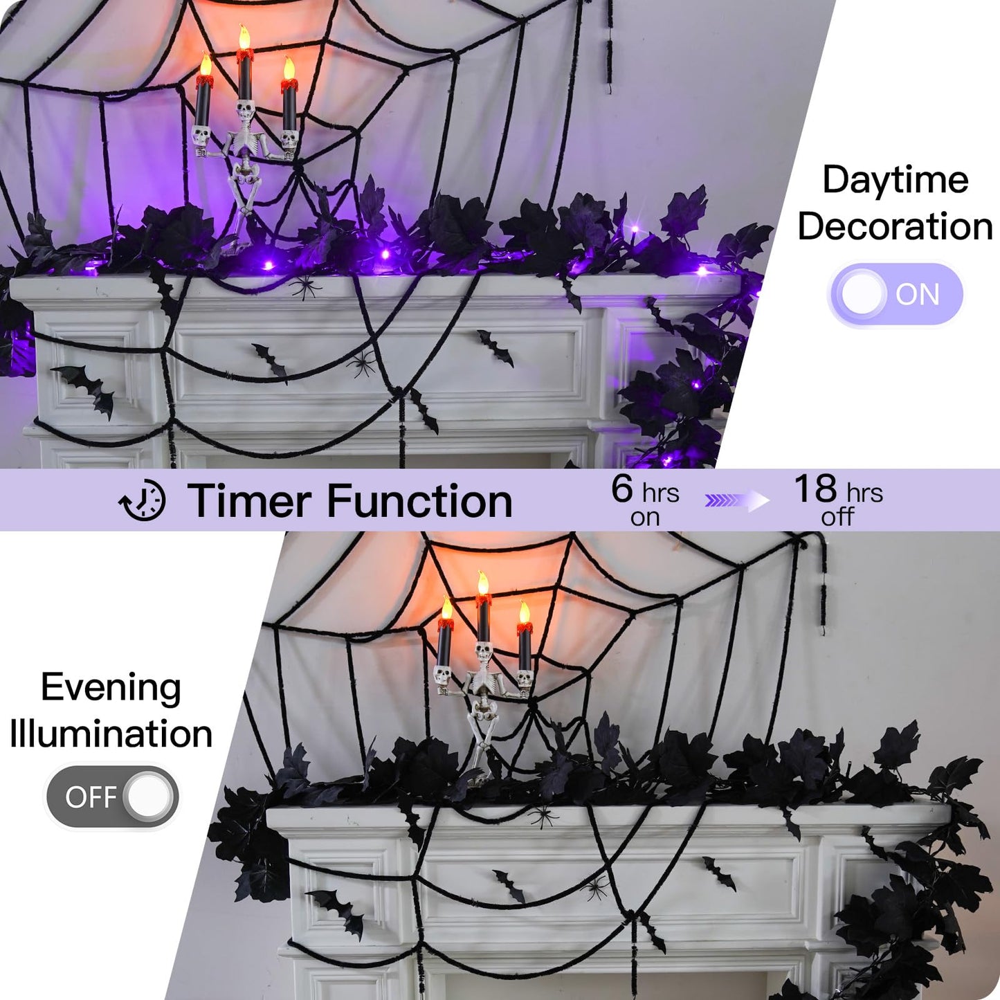suddus 20 LED Halloween String Lights Battery Operated with Black Maple Leaves 6.5 ft Halloween Garland Decor for Yard, Porch, Table, Wall, Party, Indoor and Outdoor Decorations