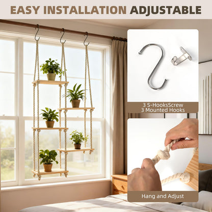 YJREW Window Plant Shelves for Indoor Plants Plant Shelf Indoor Wall Mounted Hanging Plant Stand with Wooden Shelves for Windowsill Boho Indoor Plant Shelf for Window Sill