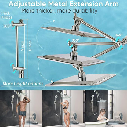 10'' Dual 20 Stage Filtered Shower Head with Handheld, 6 Spray Settings Handheld Shower Head High Pressure Rainfall Filter Combo with 12'' Adjustable Extension Arm, 71'' Shower Hose (Brushed Nickel)