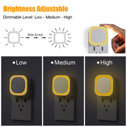 YUNLEX 2 Pack Plug in Dimmable Night Light, Auto Dusk to Dawn Sensor, Soft Golden Yellow Light for Bathroom, Hallway, Stairs, Kitchen, Bedroom, as Mother or Father Gifts