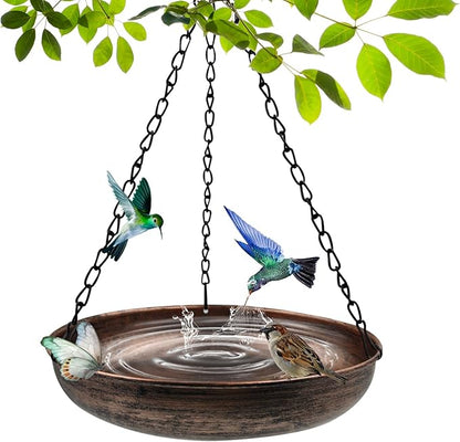 Hanging Bird Bath for Outside, 10" Metal Bird Bath Bowl with Chains & Hook Outdoor Hanging Birdbath for Tree, Gazebo, Patio, Balcony, Gift for Bird Lovers