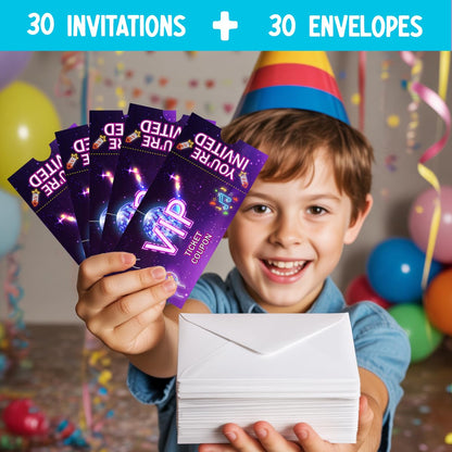 Doguiei Neon Vip Birthday Party Invitations, Purple VIP Invitations Card for Boys Girls (30 Cards & 30 Envelopes)