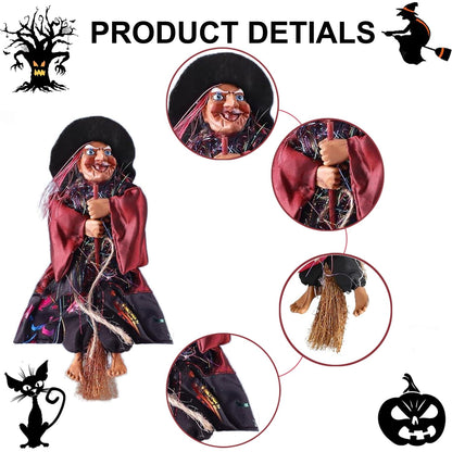 Bonzitoy Halloween Witch Ornaments 3 PCS, 8" Flying Witch Figures on Broomsticks, Haunted House Hanging Props