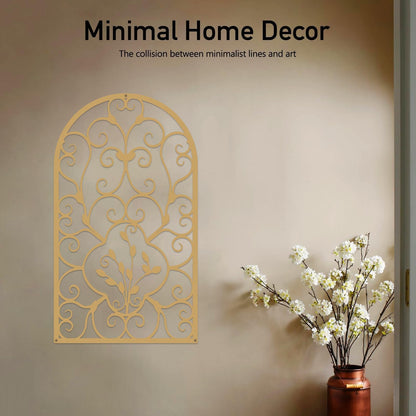 Resama 2 Pcs Scroll Home Wall Decor, Rustic Metal Wall Decor Arch Design Modern Farmhouse Wall Sculptures Hanging for Living Room Bedroom Hallway Kitchen (Gold, 15.7" X 9")