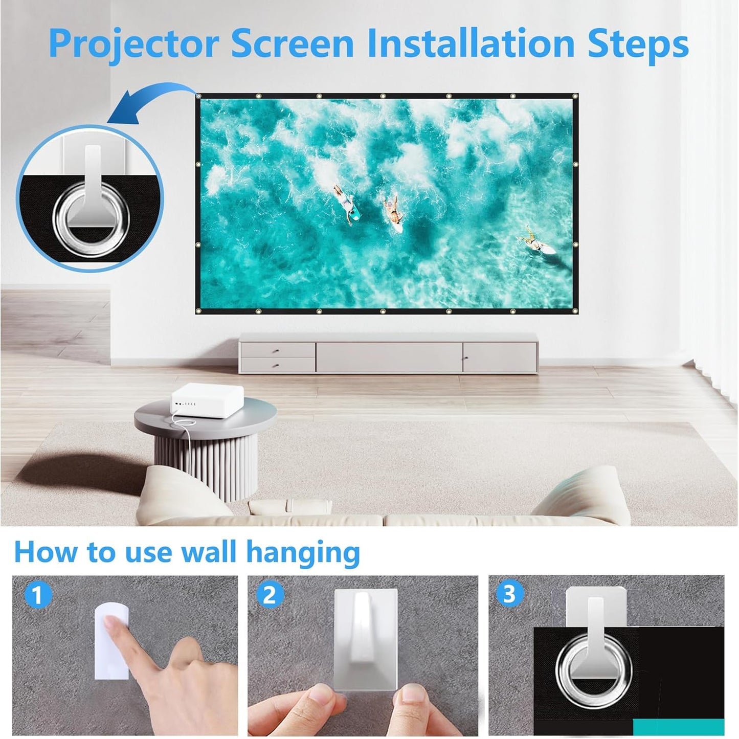 120-inch Projection Screen, Portable 4K Movie Screen, Wrinkle-Resistant, Easy-to-Install Outdoor Projection Screen, 16:9 Foldable and Washable, Suitable for use in Offices, Home theaters, Outdoors.