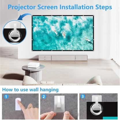 120-inch Projection Screen, Portable 4K Movie Screen, Wrinkle-Resistant, Easy-to-Install Outdoor Projection Screen, 16:9 Foldable and Washable, Suitable for use in Offices, Home theaters, Outdoors.