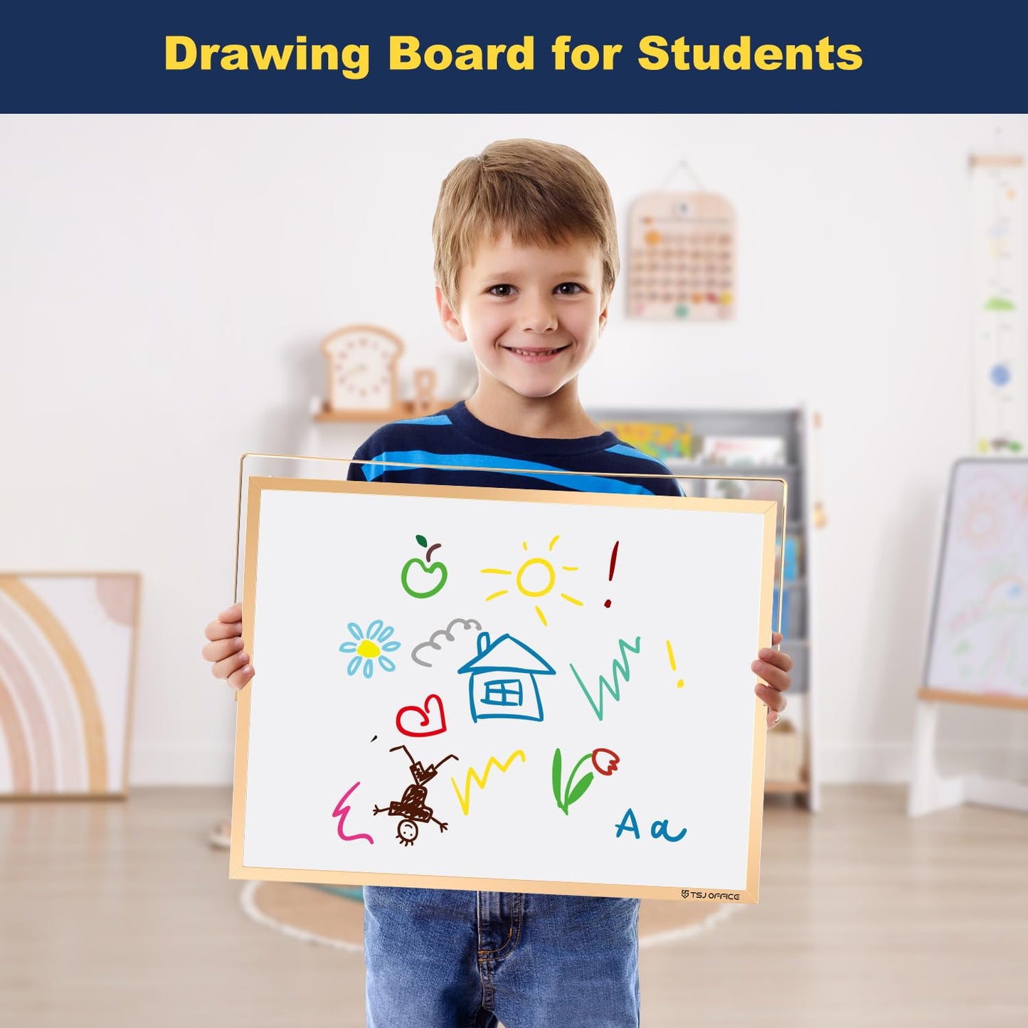 TSJ OFFICE Small White Board - 12 X 16 Inches Small Magnetic Dry Erase Board with Hooks for Wall, Desktop Whiteboard Stand 360 Degrees Revolving Double Sided for Office, Home, School, Gold