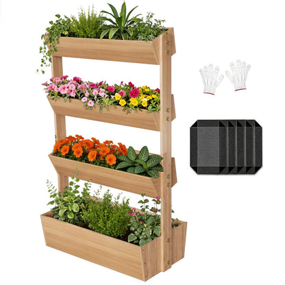 Baotree 4 Tiers Vertical Wooden Raised Garden Bed, Tiered Standing Garden Planters Outdoor, Garden Tower Wooden Planter Box for Planting Herbs Flowers Vegetables Indoor Outdoor Gardening