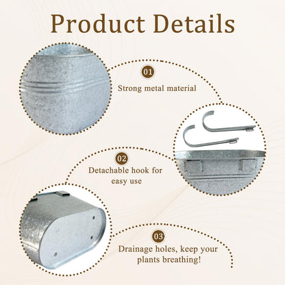 Joyfernal Balcony Galvanized Hanging Planters Railing Flower Pots, Outdoor Metal Fence Planter Pot with Detachable Hooks Drain Hole for Garden Patio Yard Decor (10 Inch, 2Pcs)