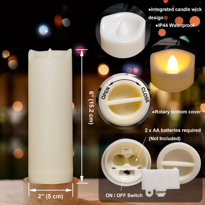 iZAN 4 Pack Flameless Battery Operated LED Pillar Candles with Remote Outdoor Waterproof Flickering Decorative Lights for Halloween Christmas Home Kitchen Décor Wedding Party Event Decorations 2”x6”