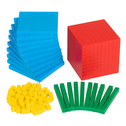 edxeducation Four Color Plastic Base Ten Blocks - 121 Pieces - Hands-on Math Manipulative for Kids - Teach Number Concepts, Place Value and Measurement - Math Learning Tools for Kids