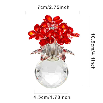 XLSJGYP Crystal Red Flower Decoration Glass Flowers Mother's Day Birthday Gifts for Women Girl Wife Girlfriend Daughter Ornament Bouquet Collectible for Valentine's Day Wedding (Red Flower 02)