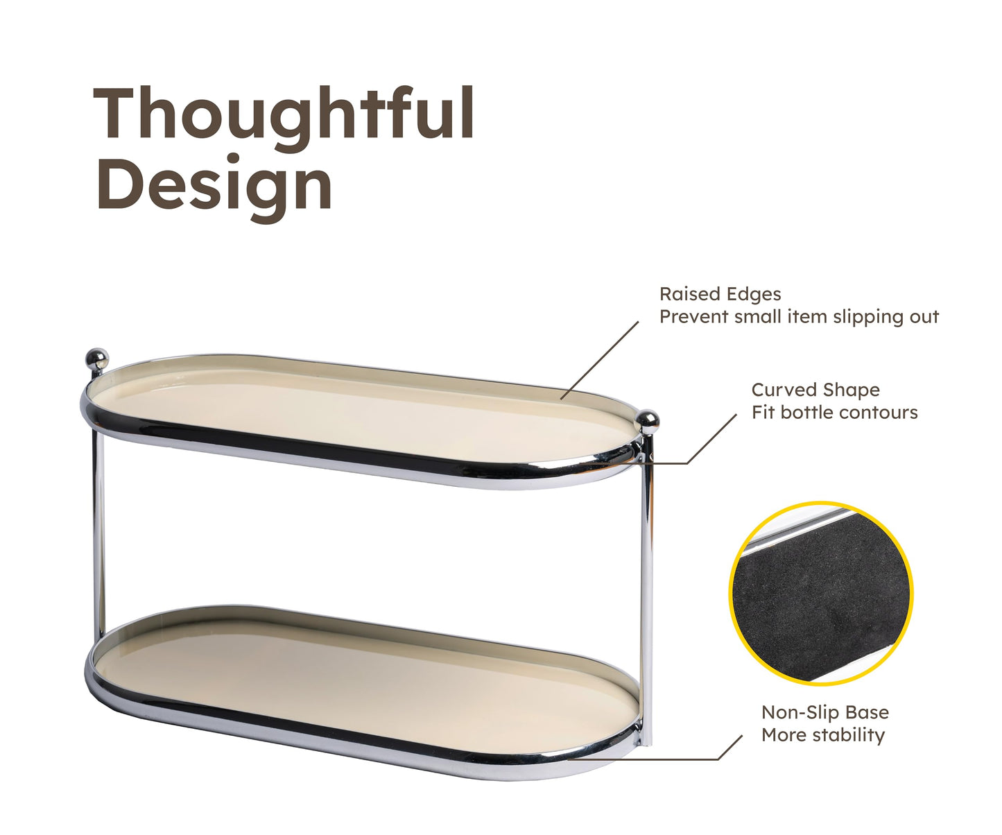 MUSEOWN 2 Tier Metal Frame Perfume Organizer in Stylish,and Minimalist Perfume Tray-Elegant Countertop Display Shelf for Skincare,Makeup,Trinket for Dresser,Vanity,Bathroom (Creamy White)