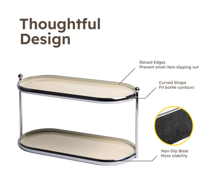 MUSEOWN 2 Tier Metal Frame Perfume Organizer in Stylish,and Minimalist Perfume Tray-Elegant Countertop Display Shelf for Skincare,Makeup,Trinket for Dresser,Vanity,Bathroom (Creamy White)