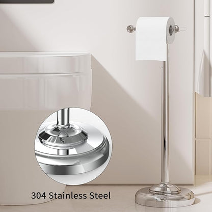 Toilet Paper Holder Stand, Toilet Paper Holder Free Standing,Post Pivoting Design & Stable Weighted Base SUS304 Stainless Steel for Bathroom (Chrome)