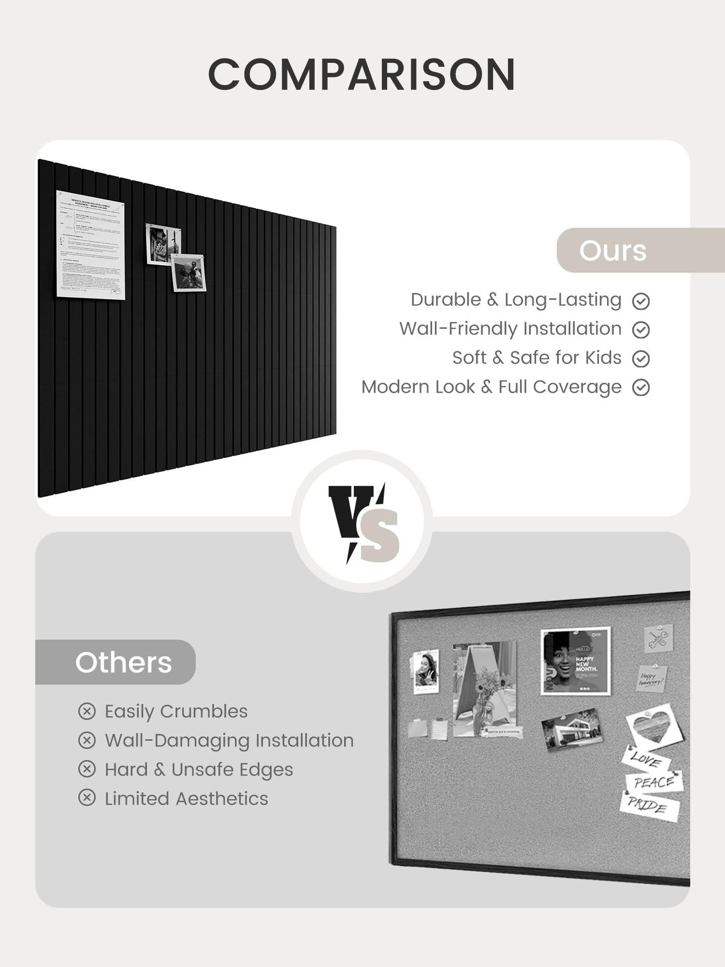 Bumusty Large Cork Board Alternative-48 x 36" Felt Bulletin Board Tiles, with 30 Pushpins, 70 Adhesive Tabs, Fine-Stripe 12-Pack, Cork Boards for Office Push Pin Board Felt Board-Black