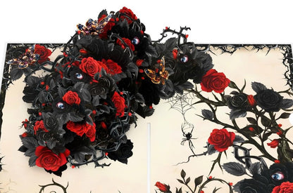 4BO Craft Gothic Black Rose 3D Greeting Card, Halloween Pop Up Card, Happy Halloween Birthday Card, Spooky Anniversary Cards for Wife Women, Goth Valentines Card