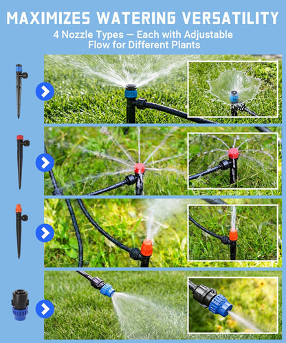 237FT All Quick-Connect Drip Irrigation System Kit with 40 Adjustable Nozzles, UV-Proof 1/2" & 1/4" PE Tubing, for Greenhouse, Lawn & Potted Plants Watering (40FT + 197FT)