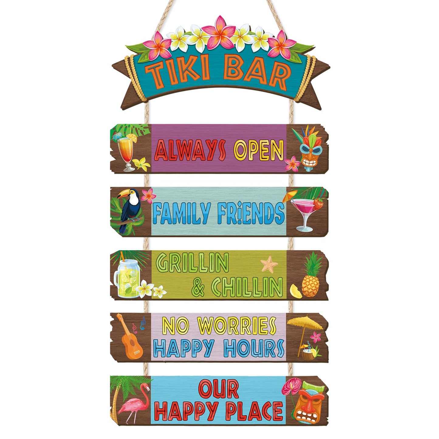 HOURIA Funny Tiki Bar Welcome Hanging Wood Sign,Tropical Hawaiian Luau Party Decorations(11.4"X21"),Funny Summer Tiki Bar Decor, Carnival Aloha Decoration for Outside Patio Backyard Beach