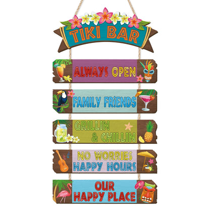 HOURIA Funny Tiki Bar Welcome Hanging Wood Sign,Tropical Hawaiian Luau Party Decorations(11.4"X21"),Funny Summer Tiki Bar Decor, Carnival Aloha Decoration for Outside Patio Backyard Beach
