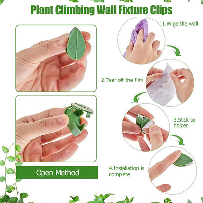 100 Pcs Plant Climbing Wall Fixture Clips Self Adhesive Hook Wall Vines Traction Fixing Support Binding Clips Invisible Holder Climbing Plant Garden Green Leaf Indoor Outdoor Decoration