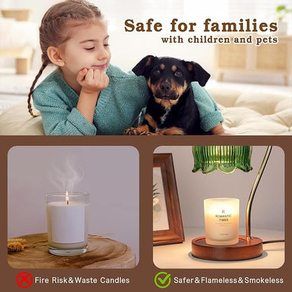 Funistree Green Candle Warmer Lamp with Timer, Christmas Gifts, Dimmable Flower Candle Lamp Warmer, Vintage Birthday Gifts for Women, Mom, Female Friend, Aromatic Candle Light for Yankee Candles