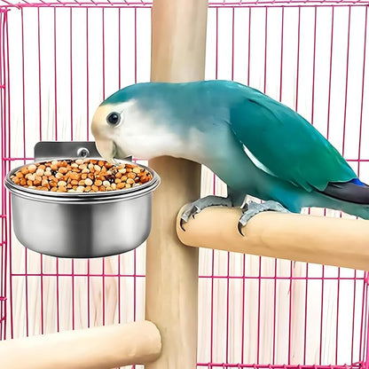 Parrot Feeding Cups Stainless Steel Bird Cage Feeder & Water Bowl - Chew-Proof Food Bowls with Clamp Holder for Parrot, Cockatiel, Conure, Budgie, Macaw, and Small Animals (M - 1Pc)
