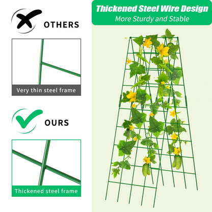 DoCred Cucumber Trellis, 59" High 2 Pack Foldable A Frame Trellis for Raised Bed Climbing Plants, Vegetables, Includes Plant Support Clips, Twist Ties, Plastic Ties- Made from PVC-Coated Steel