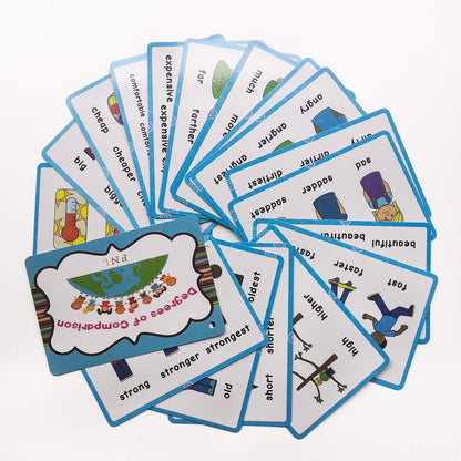 Zwttey Irregular Verbs/Plural Nouns/Degrees of Comparison/Verb Tense 4 Themes English Flashcards Vocabulary Building Pocket Cards Grammar Educational Learning Aids Pre-Kindergarten Classroom Supplies