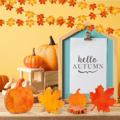 Bencailor 12 Pcs Fall Tiered Tray Decor Wooden Pumpkins Maple Leaf Decor Fall Table Decoration Thanksgiving Centerpiece for Home Desk Office Party Decoration