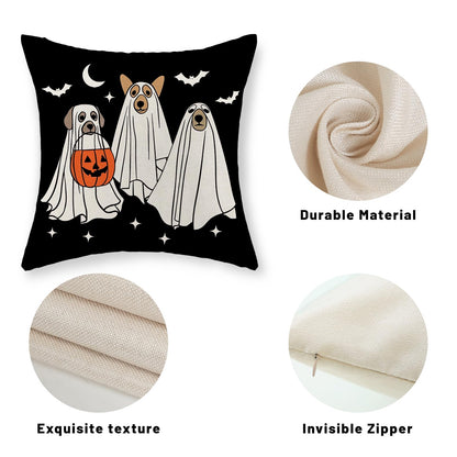 JEFERSO Halloween Pillow Covers 18x18 Inch Set of 2 Black White Dog Ghost Throw Pillows Fall Halloween Home Decorations Pillow Cases Autumn Holiday Linen Outdoor Decor Cushion Case for Couch Sofa
