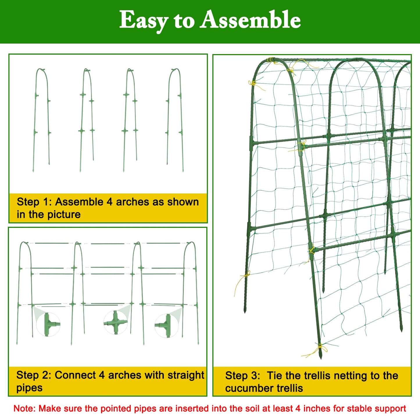 Tegarbed Cucumber Trellis for Climbing Plants Outdoors, U-Shape Garden Trellis for Raised Bed with Netting, Plant Support Structures for Vegetables, Grape, Bean, Tomato, Vines, 48 * 46 inch, Green