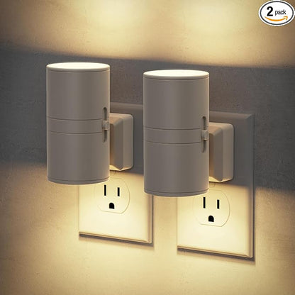 JandCase Night Lights Plug into Wall, Dimmable Gray Night Lights with Dusk to Dawn Light Sensor, Soft White 3000K, 0-100LM Adjustable Brightness Nightlight for Hallway Bathroom, 2 Pack