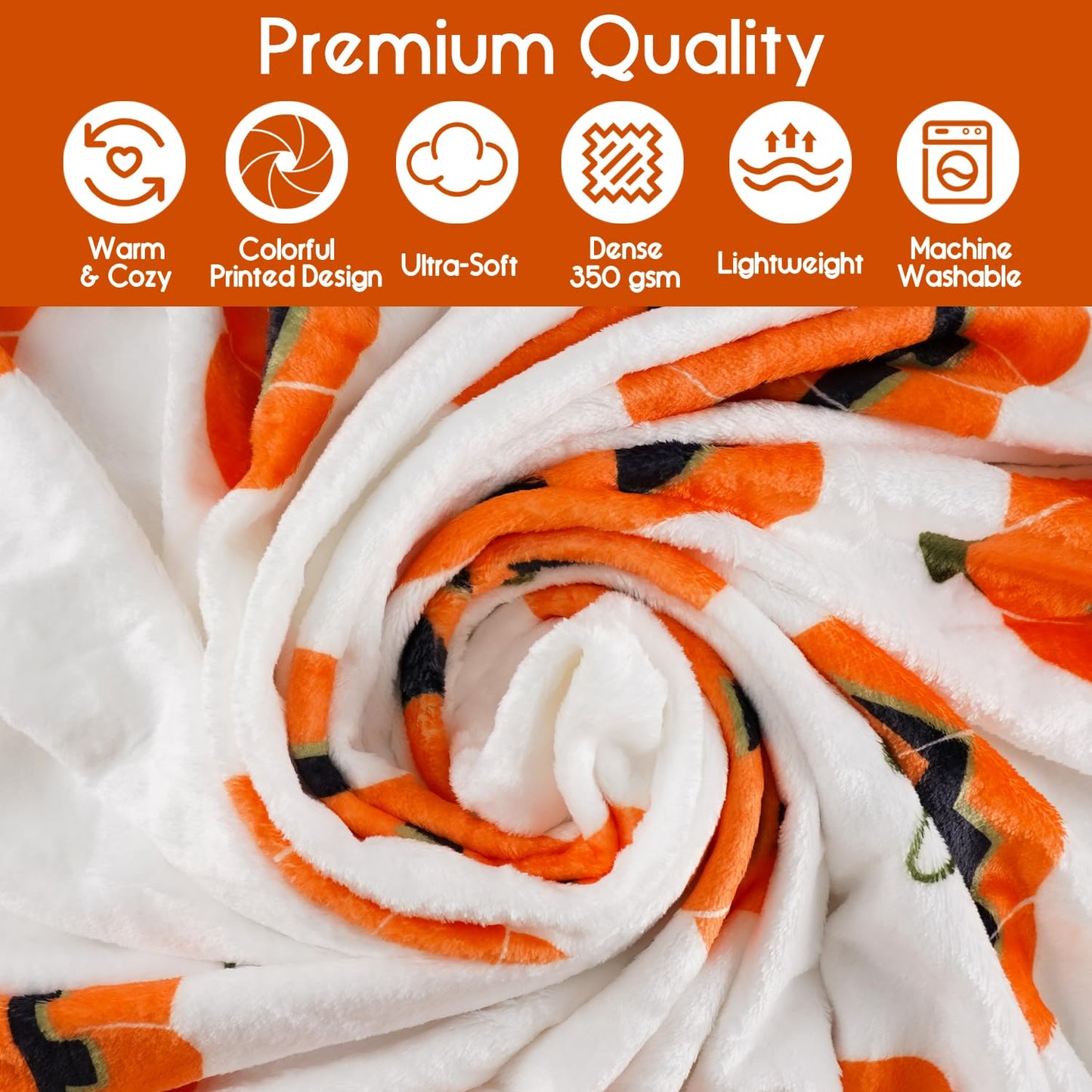 Yiyhuxf Halloween Pumpkin Face Blanket - Orange Flannel Fleece Throw for Home, Living Room, Bed, Chair Decor - 60"x50"