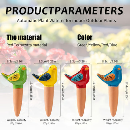 LumDecor 4 Pack Self Watering Bird Shaped Globes, Terracotta Vacation Planters Devices with Slow Release Automatic Watering Spikes, Plant Watering Pots for Indoor and Outdoor Potted Plants