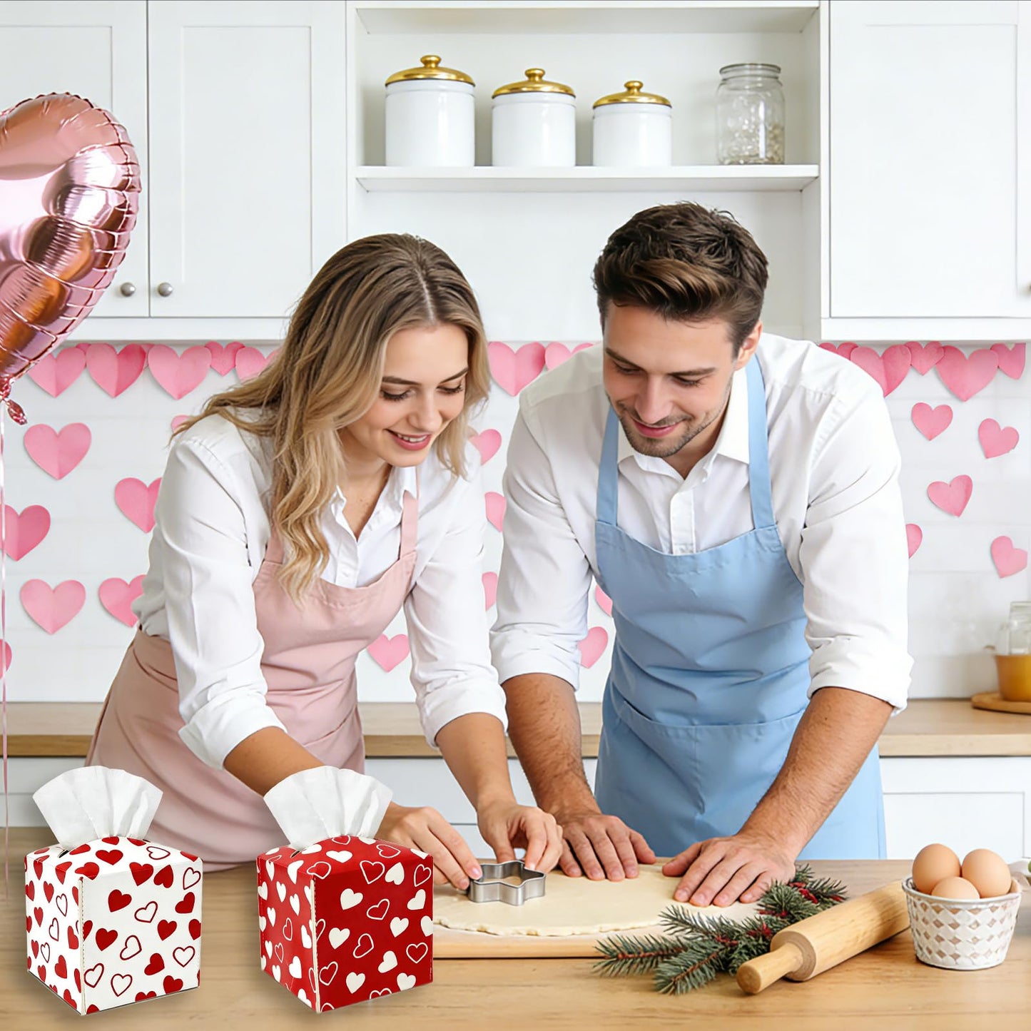 2 Pieces Valentine's Day Tissue Box Covers Red Heart PU Leather Tissue Box Cover Square Tissue Box Cover Holder for Home Bathroom Bedroom Office Table