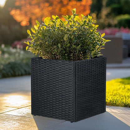 SUNNYPARK Black Square Planter Box All-Weather PE Rattan Large Modern Planters with Removable Liner Indoor Outdoor Decorative Flower Pot for Patio, Balcony, Garden