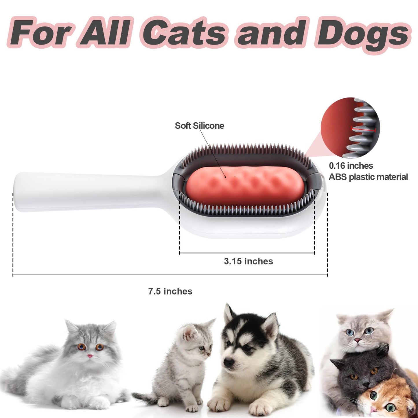 Water Brush for Cats Dogs, 4 in 1 Pet Grooming Bath Brush, 2 in 1 Cleaning Brush Cat, Wet Cat Comb, Pet Hair Removal Comb with Water Tank, Sticky Brush 2.0 (Towels Not Included)