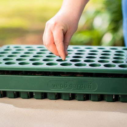 Vego garden Seedling Suite Products 10" x 20" 76 Cells Stackable Seed Starter Germination Tray with 3-in-1 Plant & Pop Board and 10" x 20" Bottom Watering Tray